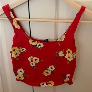 Red flower crop top